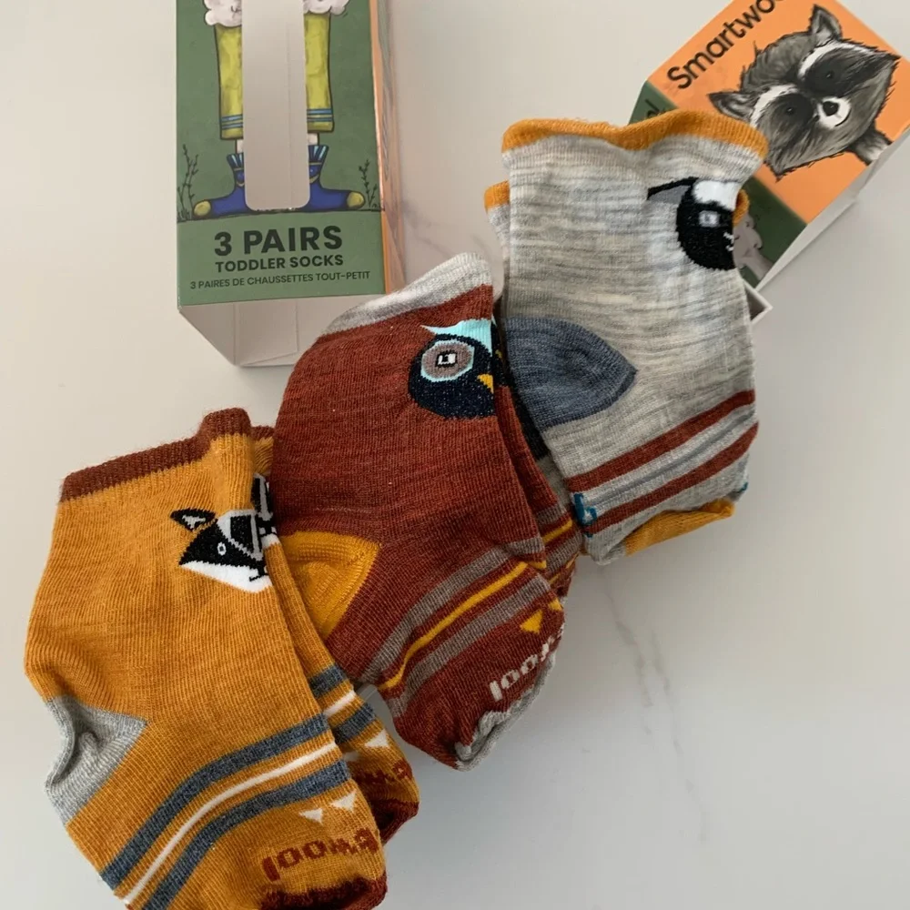 Smartwool 3-pr 1-2 Toddler Sz Trio Zero Cushion Merino Wool Bootie Socks New Box